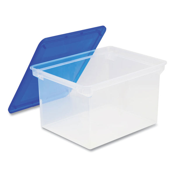 Storex Tote with Comfort Edges, Letter/Legal Files, 13.9" x 18.3" x 10.6", Blue/Clear, 4/Carton (STX61508U04C) Case of 4