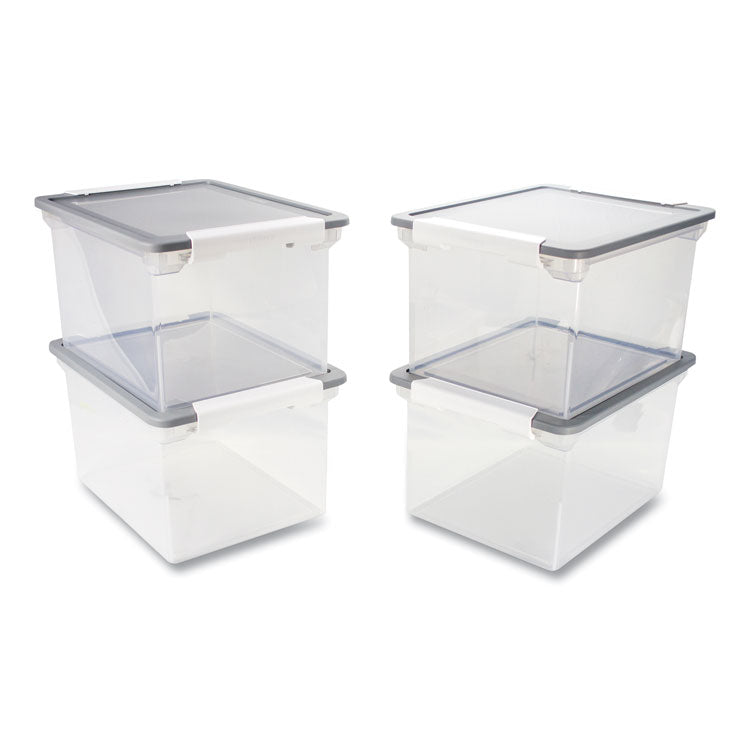 Storex Tote with Locking Handles, Legal/Letter, 13.9" x 18.3" x 10.6", Clear/Silver, 4/Carton (STX61530U04C) Case of 4