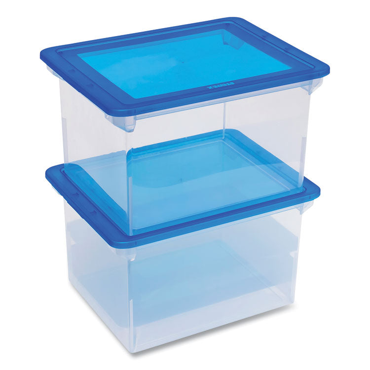 Storex Tote with Comfort Edges, Letter/Legal Files, 13.9" x 18.3" x 10.6", Blue/Clear, 4/Carton (STX61508U04C) Case of 4