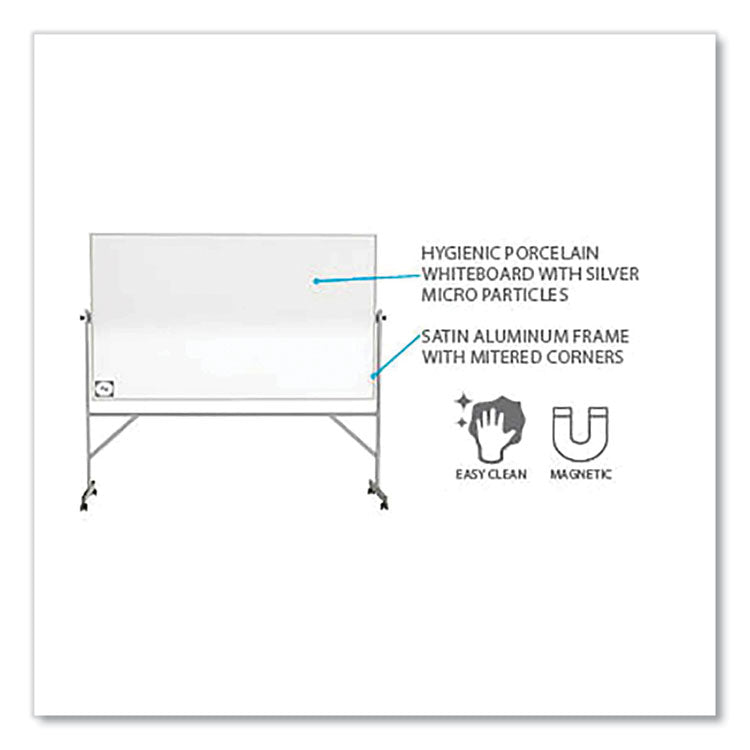 Ghent Reversible Magnetic Hygienic Porcelain Whiteboard, Satin Aluminum Frame/Stand, 96 x 48, White Surface, Ships in 7-10 Bus Days (GHEARM4M448)