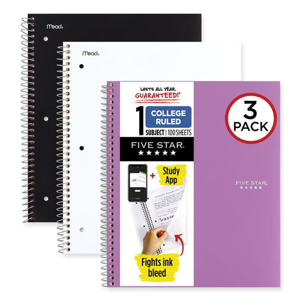 Five Star® Wirebound Notebook with Two Pockets, 1-Subject, Medium/College Rule, Assorted Cover Color, (100) 11 x 8.5 Sheets, 3/Pack (MEA820188) Pack of 3