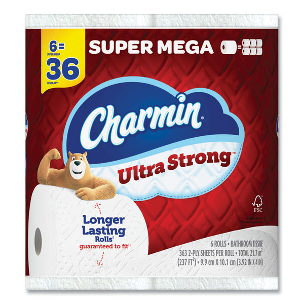 Charmin® Ultra Strong Bathroom Tissue, Super Mega Rolls, Septic Safe, 2-Ply, White, 363 Sheet Roll, 6 Rolls/Pack, 3 Packs/Carton (PGC04306)
