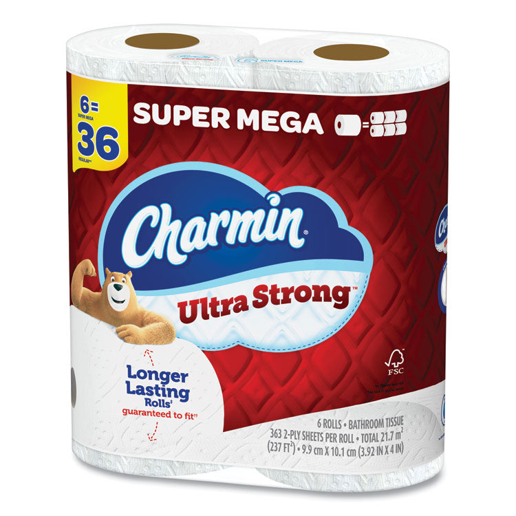 Charmin® Ultra Strong Bathroom Tissue, Super Mega Rolls, Septic Safe, 2-Ply, White, 363 Sheet Roll, 6 Rolls/Pack, 3 Packs/Carton (PGC04306)