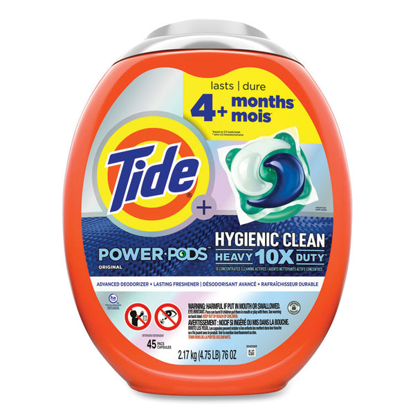 Tide® Hygienic Clean Heavy 10x Duty Power Pods, Original Scent, 76 oz Tub, 45 Pods, 4/Carton (PGC09163)