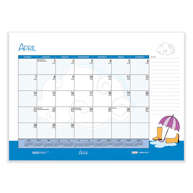 House of Doolittle™ Recycled Desk Pad Calendar, Illustrated Seasons Artwork, 22 x 17, Black Binding/Corners,12-Month (Jan to Dec): 2026 (HOD139) Each