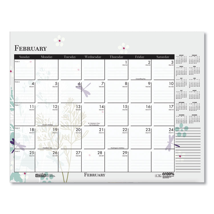 House of Doolittle™ Recycled Desk Pad Calendar, Wild Flowers Artwork, 22 x 17, White Sheets, Black Binding/Corners,12-Month (Jan-Dec): 2026 (HOD197) Each
