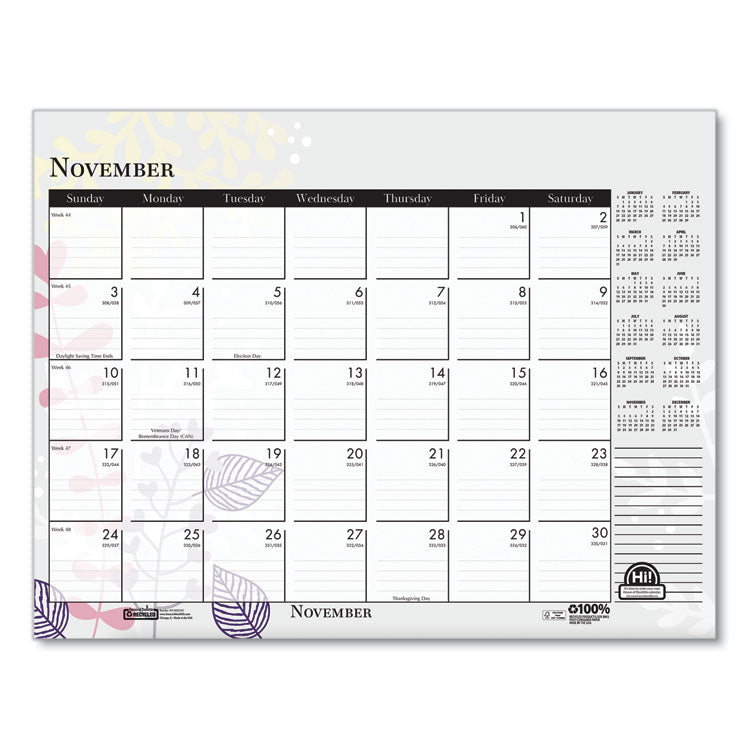 House of Doolittle™ Recycled Desk Pad Calendar, Wild Flowers Artwork, 22 x 17, White Sheets, Black Binding/Corners,12-Month (Jan-Dec): 2026 (HOD197) Each