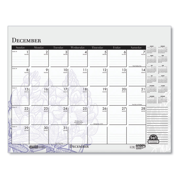 House of Doolittle™ Recycled Desk Pad Calendar, Wild Flowers Artwork, 22 x 17, White Sheets, Black Binding/Corners,12-Month (Jan-Dec): 2026 (HOD197) Each