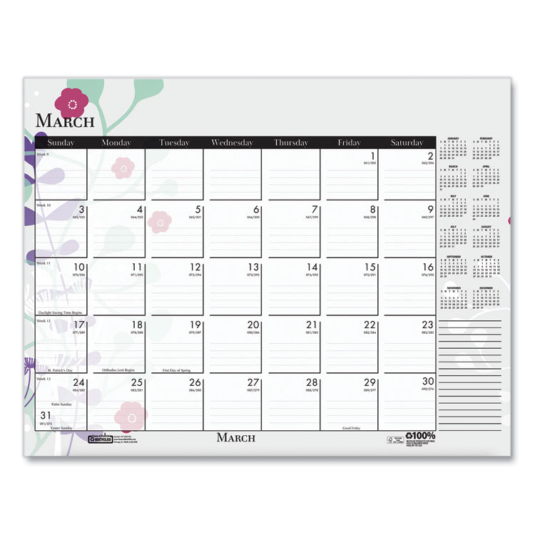 House of Doolittle™ Recycled Desk Pad Calendar, Wild Flowers Artwork, 22 x 17, White Sheets, Black Binding/Corners,12-Month (Jan-Dec): 2026 (HOD197) Each