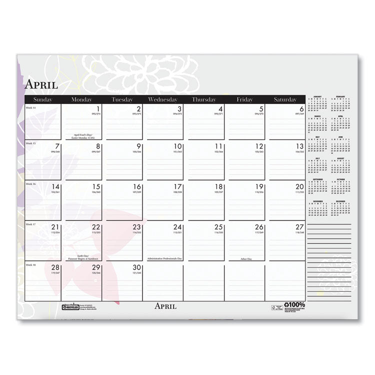 House of Doolittle™ Recycled Desk Pad Calendar, Wild Flowers Artwork, 22 x 17, White Sheets, Black Binding/Corners,12-Month (Jan-Dec): 2026 (HOD197) Each