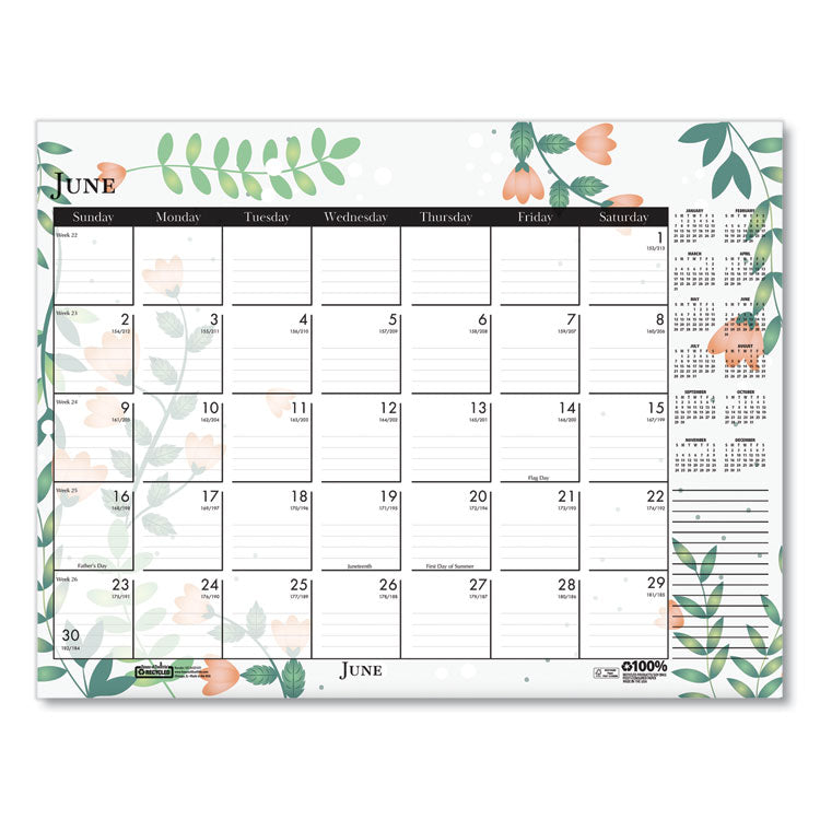 House of Doolittle™ Recycled Desk Pad Calendar, Wild Flowers Artwork, 22 x 17, White Sheets, Black Binding/Corners,12-Month (Jan-Dec): 2026 (HOD197) Each