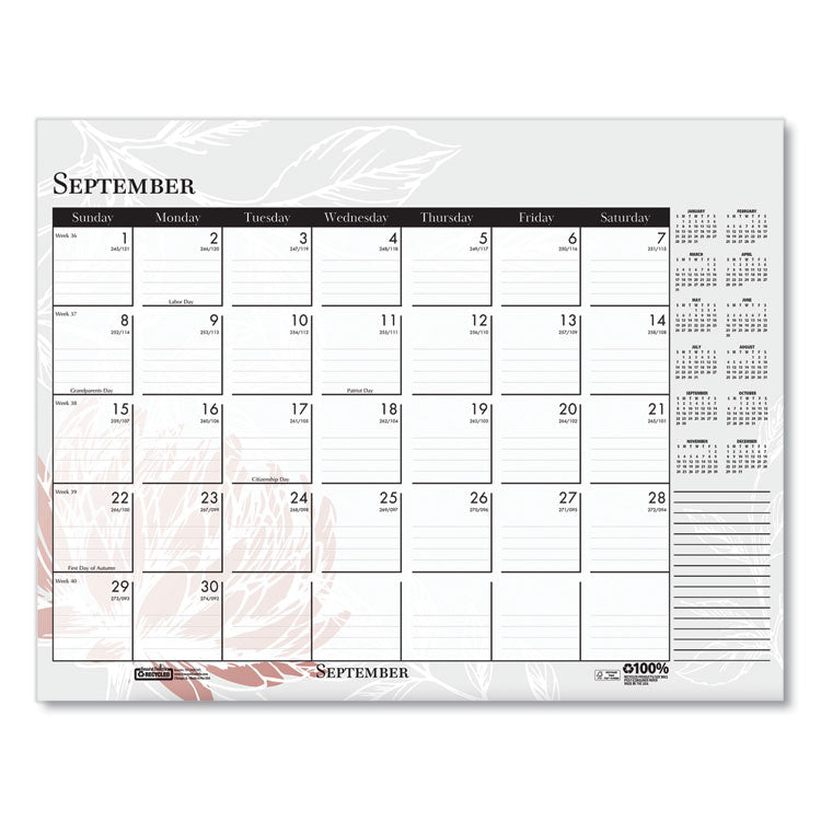 House of Doolittle™ Recycled Desk Pad Calendar, Wild Flowers Artwork, 22 x 17, White Sheets, Black Binding/Corners,12-Month (Jan-Dec): 2026 (HOD197) Each