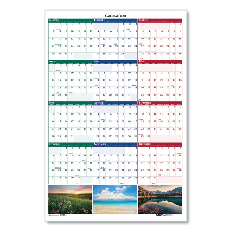 House of Doolittle™ Earthscapes Recycled Reversible/Erasable Yearly Wall Calendar, Nature Photos, 24 x 37, White Sheets, 12-Month (Jan-Dec): 2024 (HOD393)