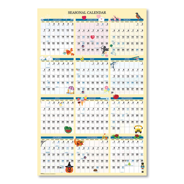 House of Doolittle™ Recycled Seasonal Laminated Wall Calendar, Illustrated Seasons Artwork, 24 x 37, 12-Month (Jan to Dec): 2026 (HOD3983) Each