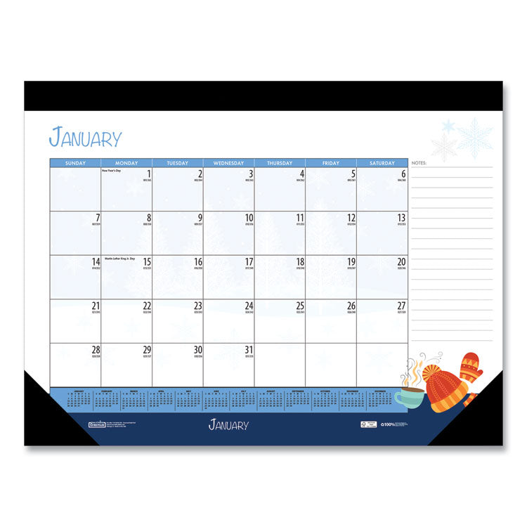 House of Doolittle™ Recycled Desk Pad Calendar, Illustrated Seasons Artwork, 22 x 17, Black Binding/Corners,12-Month (Jan to Dec): 2026 (HOD139) Each