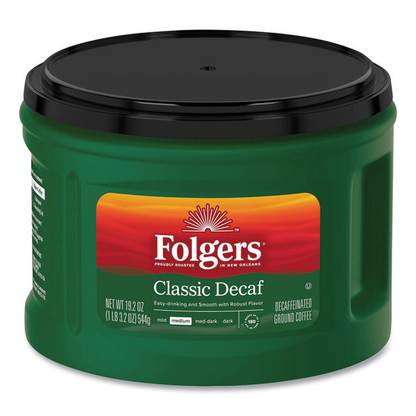 Folgers® Ground Coffee, Classic Roast Decaffeinated, Ground, 19.2 oz, Can, 6/Carton (FOL00374CT)
