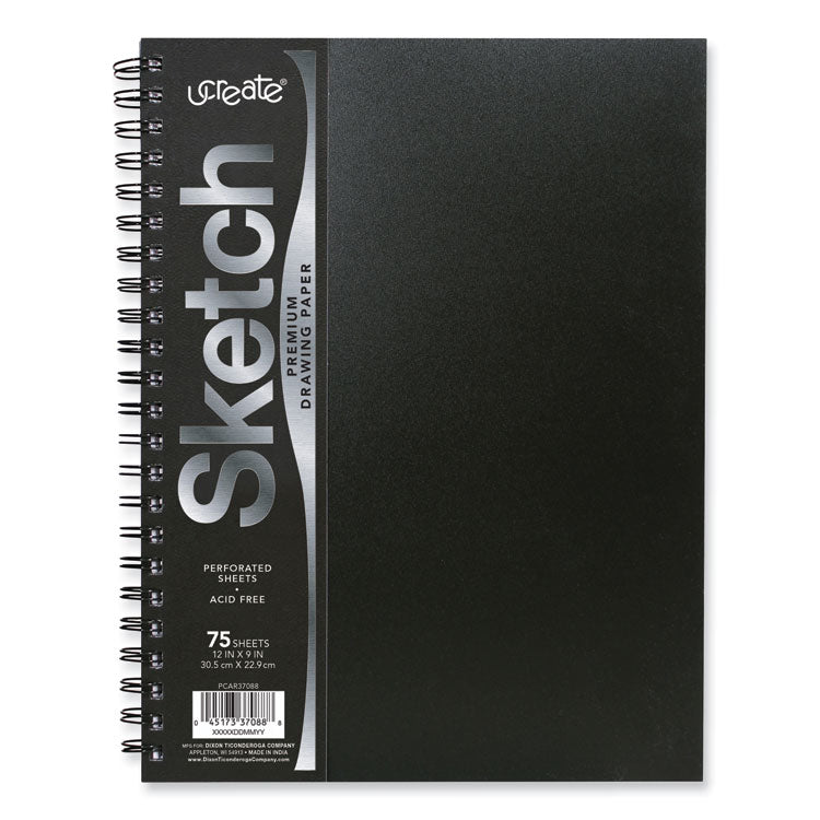 Pacon® UCreate Poly Cover Sketch Book, 43 lb Cover Paper Stock, Black Cover, 75 Sheets per Book, 12 x 9 Sheets (PACPCAR37088) Each