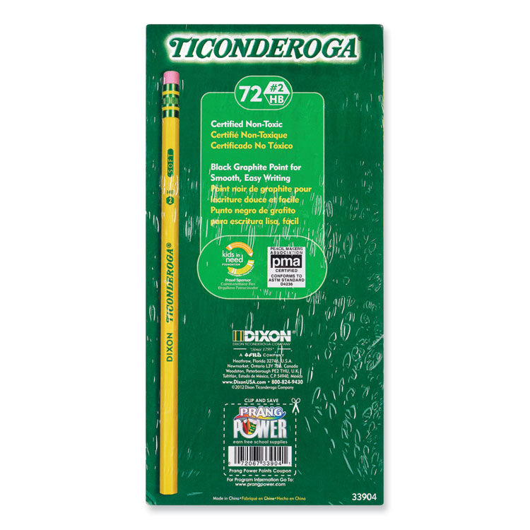 Ticonderoga® Pencils, HB (#2), Black Lead, Yellow Barrel, 72/Pack (DIXX33904X)