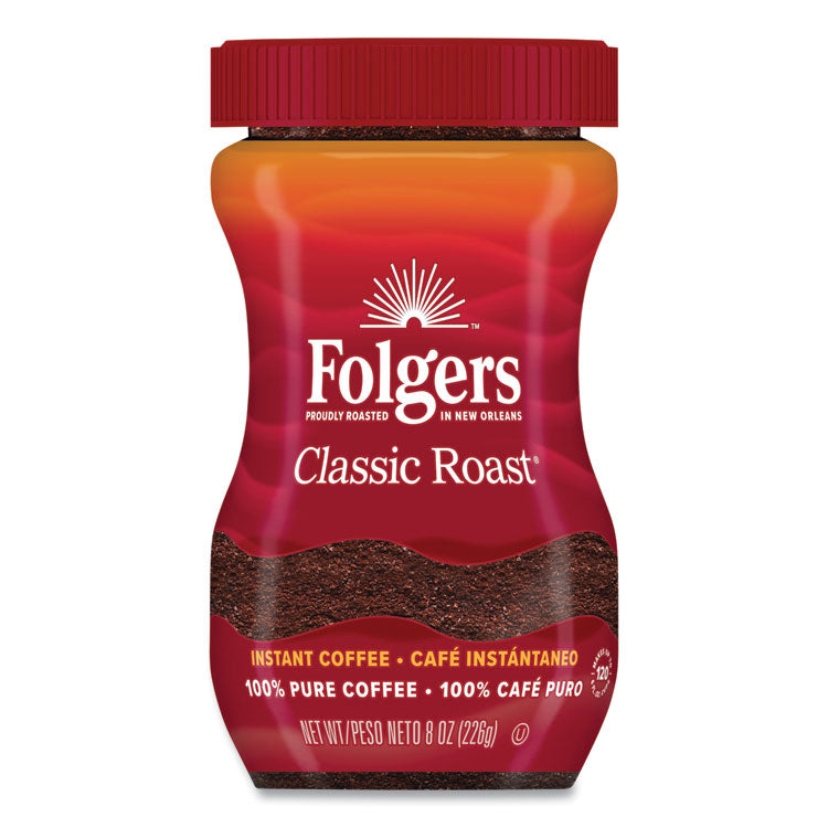 Folgers® Instant Coffee Crystals, Classic Roast, 8 oz Jar, Medium (FOL20629)