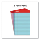 Universal® Perforated Ruled Writing Pads, Narrow Rule, Red Headband, 50 Assorted Pastels 5 x 8 Sheets, 6/Pack (UNV63016) Pack of 6