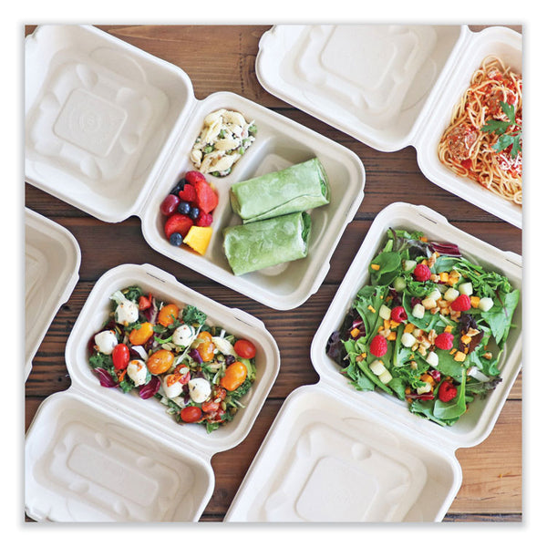 World Centric® Fiber Hinged Containers, 9.2 x 9.1 x 3.2, Natural, Paper, 300/Carton (WORTOSCU9LFP) Case of 300