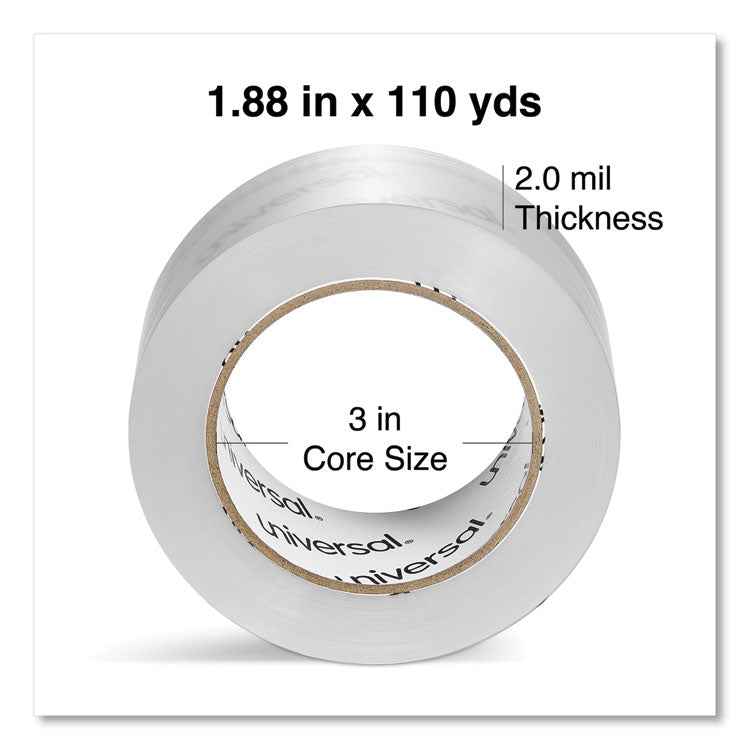 Universal® Quiet Tape Box Sealing Tape, 3" Core, 1.88" x 109 yds, Clear, 6/Pack (UNV73000) Box of 6