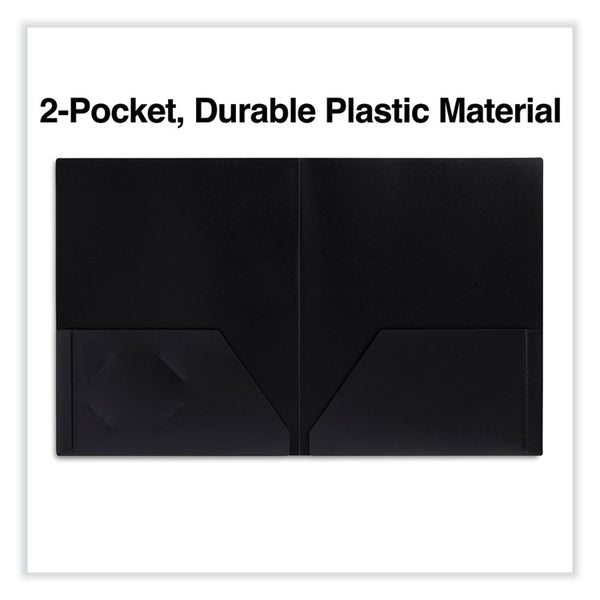 Universal® Two-Pocket Plastic Folders, 100-Sheet Capacity, 11 x 8.5, Black, 10/Pack (UNV20540)