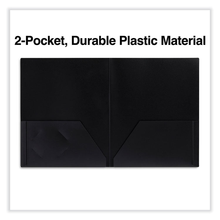 Universal® Two-Pocket Plastic Folders, 100-Sheet Capacity, 11 x 8.5, Black, 10/Pack (UNV20540) Pack of 10