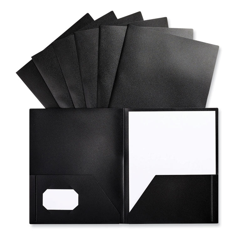 Universal® Two-Pocket Plastic Folders, 100-Sheet Capacity, 11 x 8.5, Black, 10/Pack (UNV20540) Pack of 10