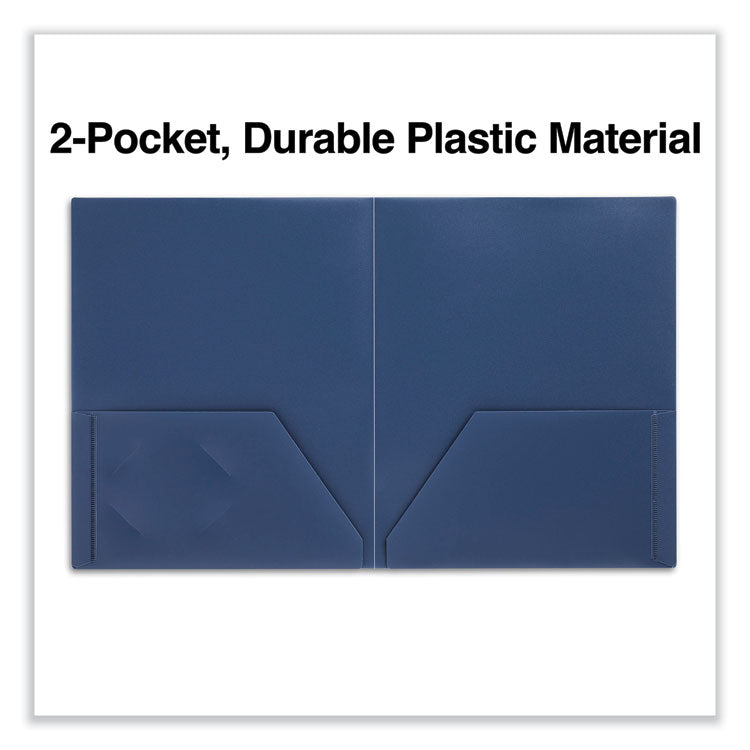 Universal® Two-Pocket Plastic Folders, 100-Sheet Capacity, 11 x 8.5, Navy Blue, 10/Pack (UNV20541)