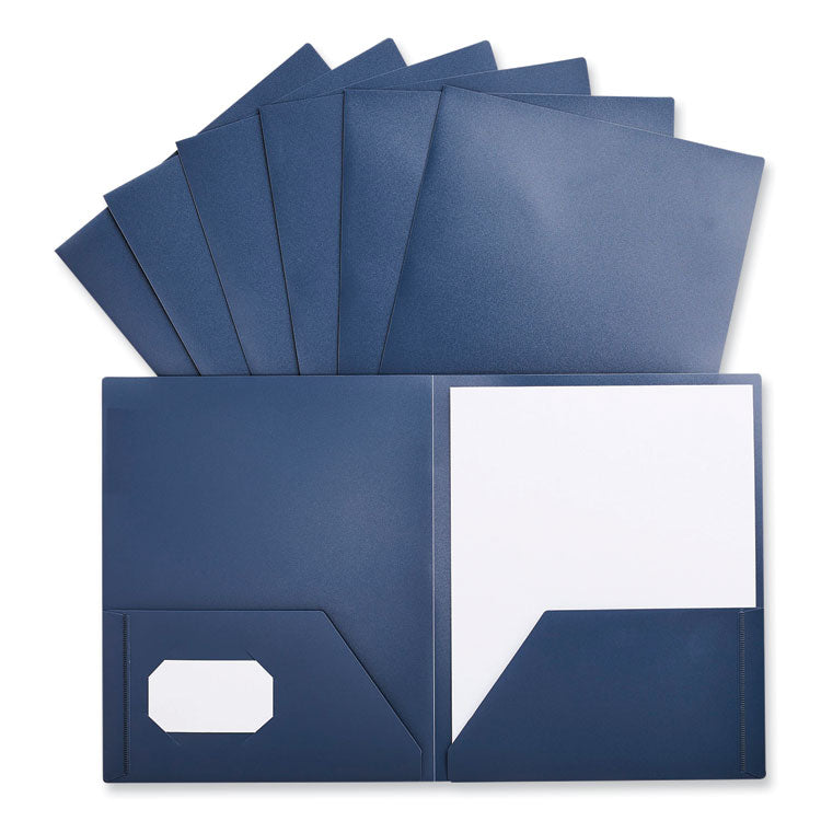 Universal® Two-Pocket Plastic Folders, 100-Sheet Capacity, 11 x 8.5, Navy Blue, 10/Pack (UNV20541)