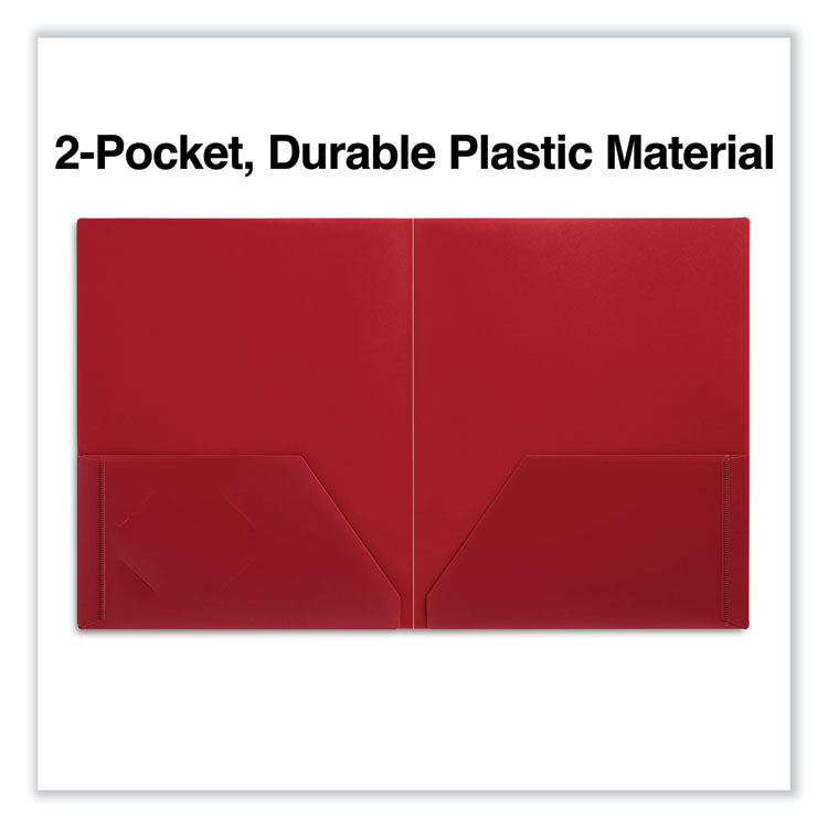 Universal® Two-Pocket Plastic Folders, 100-Sheet Capacity, 11 x 8.5, Red, 10/Pack (UNV20543)