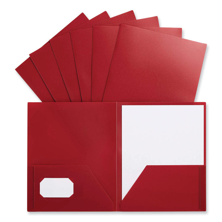 Universal® Two-Pocket Plastic Folders, 100-Sheet Capacity, 11 x 8.5, Red, 10/Pack (UNV20543)