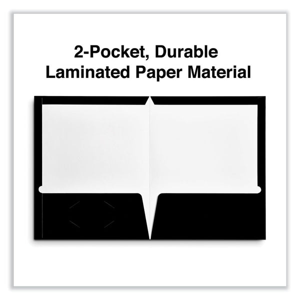 Universal® Laminated Two-Pocket Folder, Cardboard Paper, 100-Sheet Capacity, 11 x 8.5, Black, 25/Box (UNV56416)