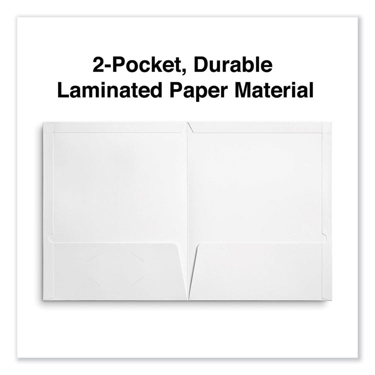 Universal® Laminated Two-Pocket Portfolios, Cardboard Paper, 100-Sheet Capacity, 11 x 8.5, White, 25/Box (UNV56417)