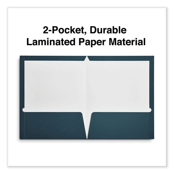 Universal® Laminated Two-Pocket Folder, Cardboard Paper, 100-Sheet Capacity, 11 x 8.5, Navy, 25/Box (UNV56418)