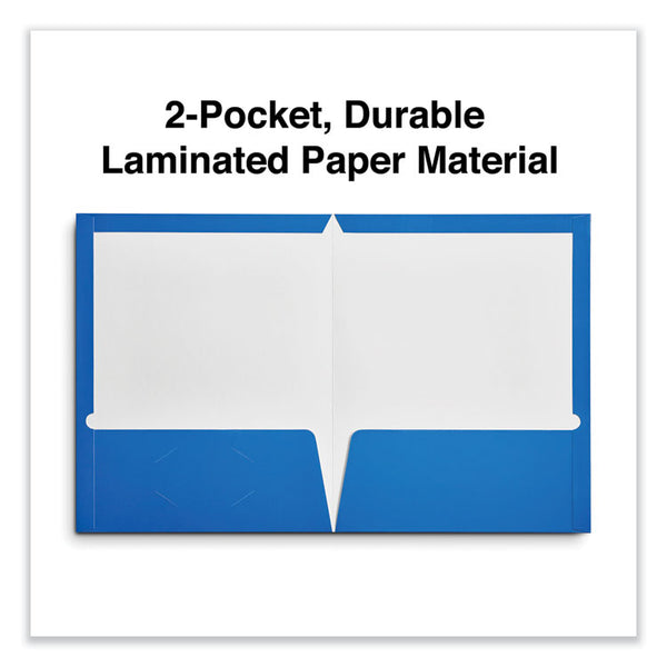 Universal® Laminated Two-Pocket Folder, Cardboard Paper, 100-Sheet Capacity, 11 x 8.5, Blue, 25/Box (UNV56419)