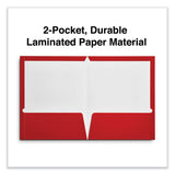 Universal® Laminated Two-Pocket Folder, Cardboard Paper, 100-Sheet Capacity, 11 x 8.5, Red, 25/Box (UNV56420)