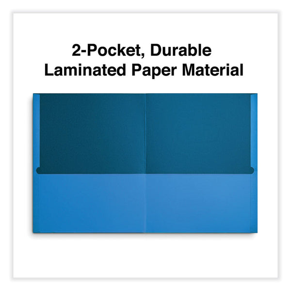 Universal® Two-Pocket Portfolio, Embossed Leather Grain Paper, 11 x 8.5, Light Blue, 25/Box (UNV56601)