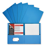 Universal® Two-Pocket Portfolio, Embossed Leather Grain Paper, 11 x 8.5, Light Blue, 25/Box (UNV56601)