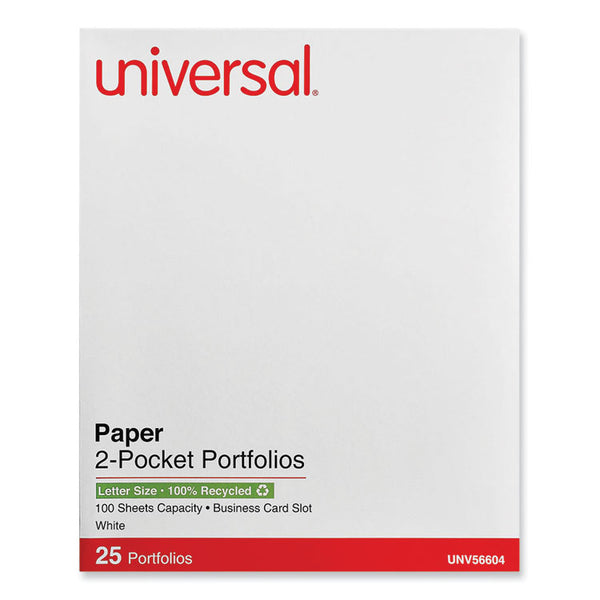 Universal® Two-Pocket Portfolio, Embossed Leather Grain Paper, 11 x 8.5, White, 25/Box (UNV56604)