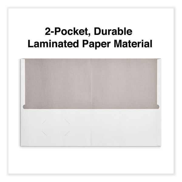 Universal® Two-Pocket Portfolio, Embossed Leather Grain Paper, 11 x 8.5, White, 25/Box (UNV56604)