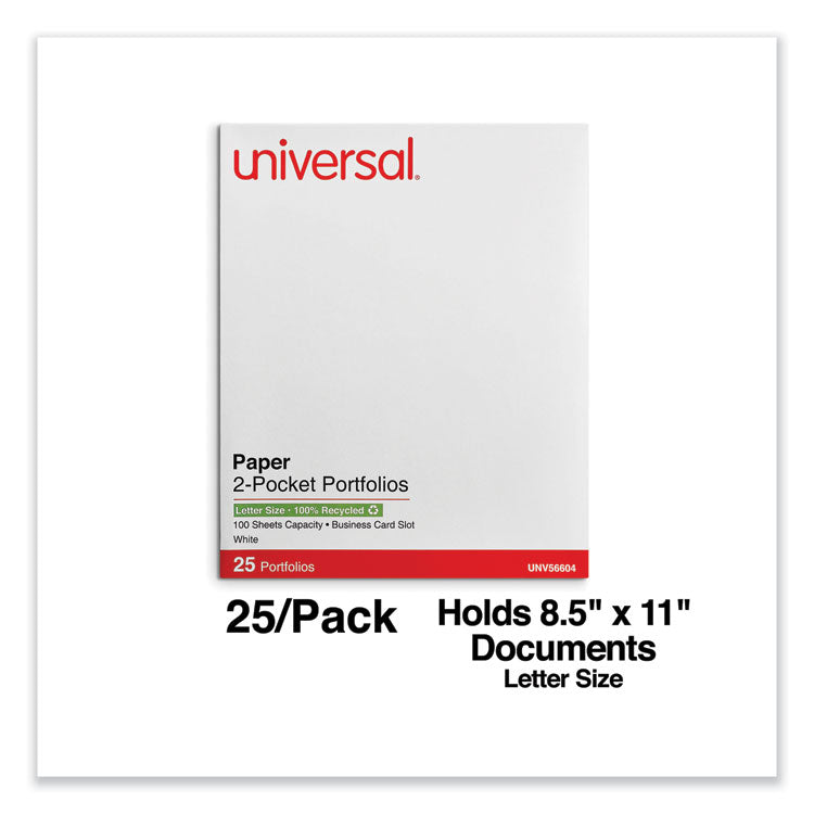 Universal® Two-Pocket Portfolio, Embossed Leather Grain Paper, 11 x 8.5, White, 25/Box (UNV56604)