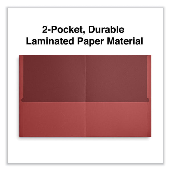 Universal® Two-Pocket Portfolio, Embossed Leather Grain Paper, 11 x 8.5, Red, 25/Box (UNV56611)