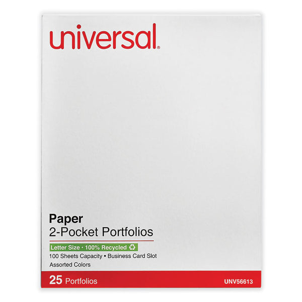 Universal® Two-Pocket Portfolio, Embossed Leather Grain Paper, 11 x 8.5, Assorted Colors, 25/Box (UNV56613)