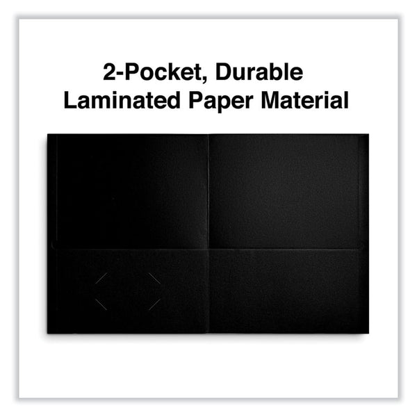 Universal® Two-Pocket Portfolio, Embossed Leather Grain Paper, 11 x 8.5, Black, 25/Box (UNV56616)