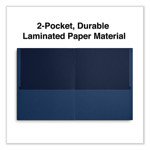 Universal® Two-Pocket Portfolio, Embossed Leather Grain Paper, 11 x 8.5, Dark Blue, 25/Box (UNV56638)