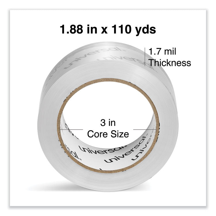 Universal® Deluxe General-Purpose Acrylic Box Sealing Tape, 1.7 mil, 3" Core, 1.88" x 109 yds, Clear, 6/Pack (UNV63120)