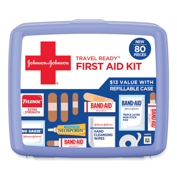 Johnson & Johnson® Red Cross® Red Cross Travel Ready Portable Emergency First Aid Kit, 80 Pieces, Plastic Case (JOJ202068)