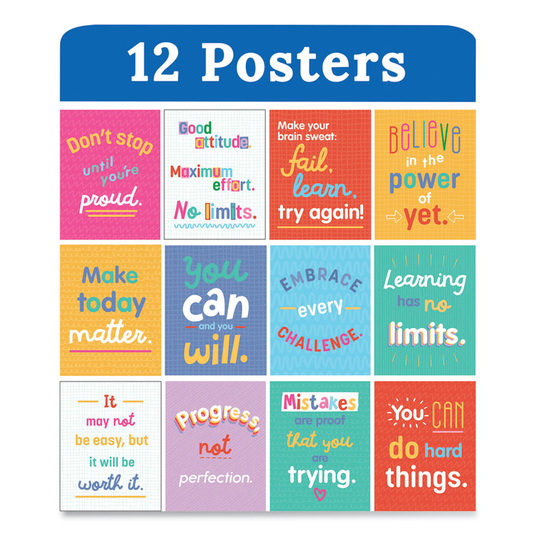 Carson-Dellosa Education Mini Posters, Growth Mindset Quotes, 8.5 x 11, 12/Set (CDP106009) Set of 12